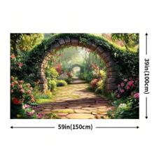 1pc 2D Banner Spring Garden Bridge And Blooming Flowers Wall Decor - Easy Hanging Design, Suitable For Parties And Outdoor Celebrations, Outdoor Garden Decor, No Electricity Required