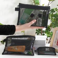 1/3 Stücke graue und schwarze Reisetasche für Kosmetik, aus Nylonmaterial gefertigt, geeignet zum Aufbewahren von Lippenstift, Puder, Lipgloss, Lotion, Handcreme und anderen Damen-Kosmetikartikeln. Zusätzlich können darin auch Alltagsgegenstände wie Masken, Stifte und Radiergummis aufbewahrt werden.