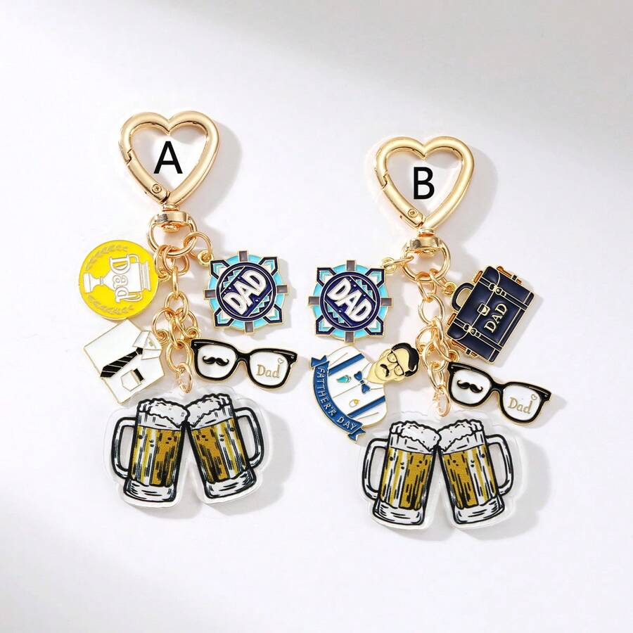Acrylic Beer Mug Keychain, Father's Day Gift With "Champion Dad" Pendant - Multicolor - View 1