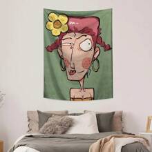 1pc Abstract Girl Printed Tapestry, Polyester Wall Hanging Decoration For Living Room, Bedroom, Office, Party, Rectangle Kitchen Wall Decor With Hanging Feeling, Comes With 3 Wall Nails And 2 Clips