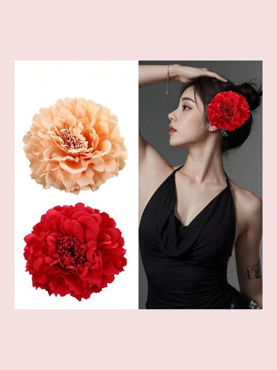 New Peony Flower Hair Clip, Brooch For Chest, Beach, Party, Festival, Photography, Dancer - Multicolor - View 1