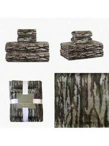 4Pieces Bath Set Camo Printed Bottom Land 2 Bath Towels 30x54 2 Hand Towels (16x26) Bathroom Decor Summer Back To School For Beauty Salon Home Bathroom - Multi - View 1