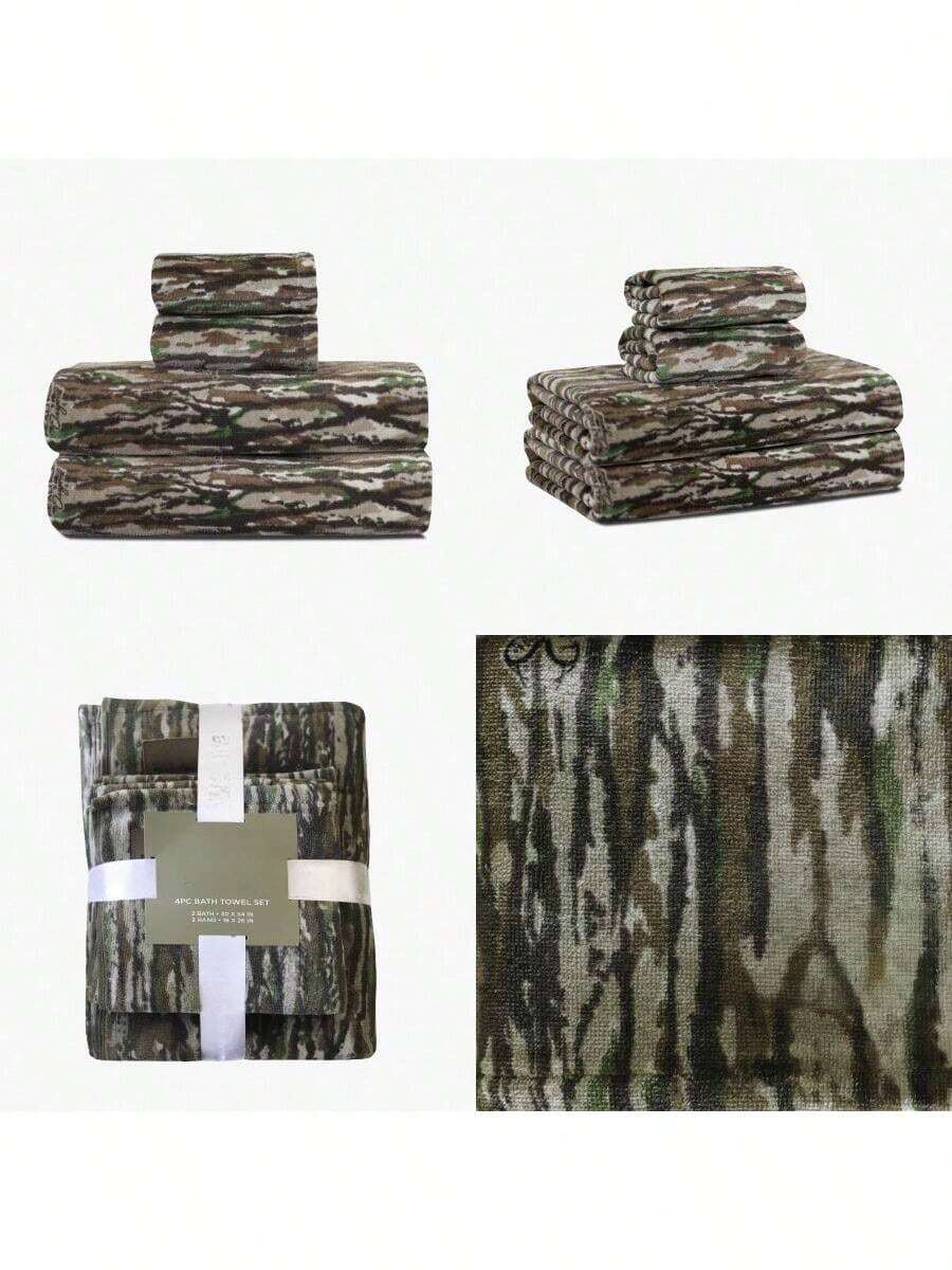 4Pieces Bath Set Camo Printed Bottom Land 2 Bath Towels 30x54 2 Hand Towels (16x26) Bathroom Decor Summer Back To School For Beauty Salon Home Bathroom - Multi - View 1