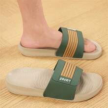 2025 Men's New Outdoor Sports Slippers, Casual Color Block Lightweight Non-Slip Beach Shoes, PU Fabric Sandals For Home, Bathroom And Quick Dry - Green - View 4