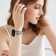 Pearl Metal Diamond Band - Compatible With Fitbit Versa 4/Versa 3/Sense 2/Sense - Smart Watch Band For Women - Fashionable And Bling, Elegant And Comfortable, Soft, Hypoallergenic And Sweat-Proof, Elastic Bungee Strap - Fits 5.5-7.3" (140-185mm) Wrists - Replacement Watch Accessories