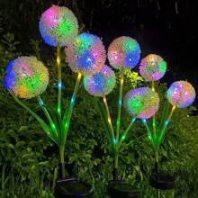 1 Peça Luz de Dente-de-leão de LED Alimentada por Energia Solar, 3 Cabeças de Flores Artificiais Multicoloridas com Efeito Luminoso para Jardim, Pátio e Decoração de Gramado - Perfeito para Festas e Temporada de Formatura, Luzes de Jardim Solares