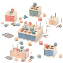 儿童蒙特梭利几何形状分类盒教具颜色形状分类盒硬币盒插棍球投掷形状配对学龄前教育玩具