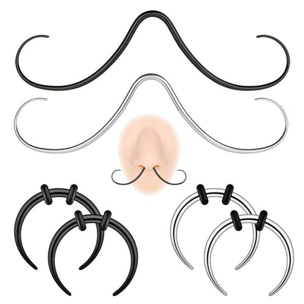 Mustache Septum Rings Buffalo Septum Pincher Tapers Nose Rings Stainless Steel Septum Piercing Jewelry For Men Women