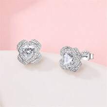A Pair Of S925 Sterling Silver Diamond Stud Earrings Collection, The Diamond Of Love: Sterling Silver And Diamond Stud Earrings Fashion Collection