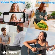 ميكروفون لاسلكي صغير الحجم للهاتف الذكي، ميكروفون لاسلكي للتشغيل بالوصل والتشغيل لتسجيل الفيديو والصوت، ميكروفون بنمط المقلمة للمقابلات والتدريس