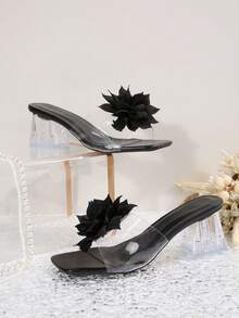 Sandale noi pentru femei, mărime plus, confortabile, simple, cu vârf pătrat, transparente, cu toc gros, cu decor Lotus, papuci, pantofi de vară pentru plajă, la modă, casual