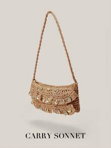 Bolso de hombro de paja para mujer, bolso de playa trenzado de paja, pequeño bolso de embrague de paja con monedero y teléfono, dulce y a la moda, ligero y elegante, una opción versátil para salidas diarias. Carteras y bolsos para mujer, verano, regalos de maestros, artículos esenciales para vacaciones, artículos esenciales de viaje.