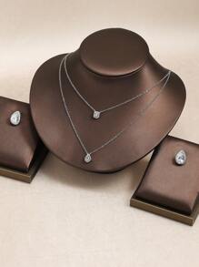 rakol 3Pcs Fashion Elegant Waterdrop Cubic Zirconia Necklace & Earrings Jewelry Set, Suitable For Women Daily, Party, And Decoration