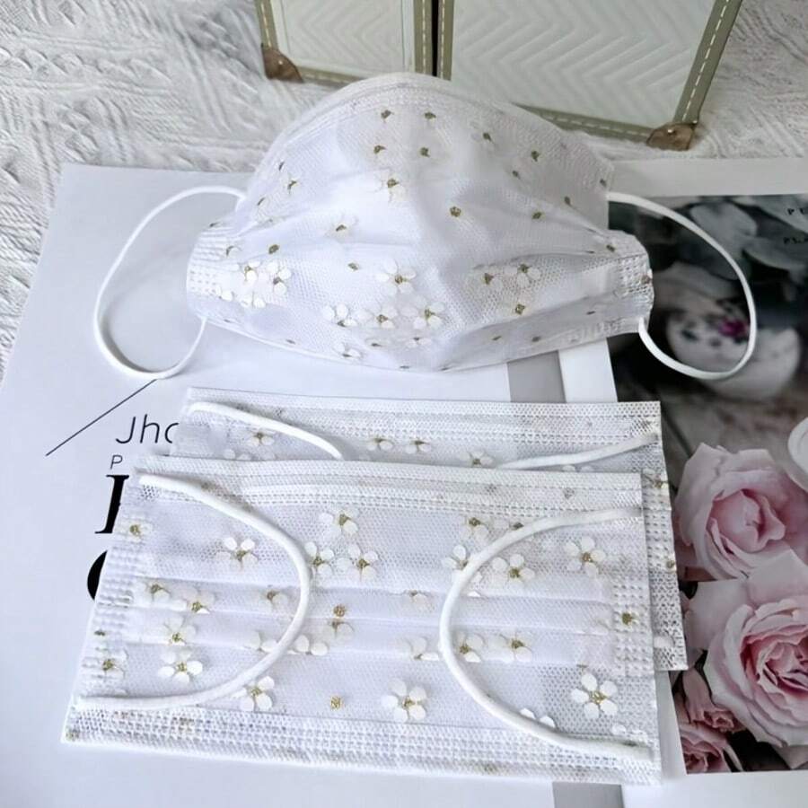 30pcs Cherry Blossom Print Breathable Mesh Face Masks - Elastic Retro Style For Spring Summer Autumn, Unisex Adults & Multiple Colors, Japanese Korean Fashion Series, Outdoor Casual Wear, Durable Elastic Band, Lightweight Fabric