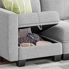Jooli H U Shaped Sofa With Storage, Fabric Sectional Modular Sofa With Upholstered Cushion And Removable Back Cushion Covers For Living Room, Grey - 6 Seater Sofa - View 3