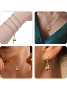 10pcs Double Head Clear Glass Beaded Cherry Pendant, Cute Small Fruit Pendant For Bracelet, Necklace, Earrings, Phone Charm, DIY Handcraft