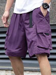 1 Stück Boyfriend-Stil Herren Einfarbig Eisseide atmungsaktiv schnelltrocknend Tasche lässige Cargo Shorts, Sommer
