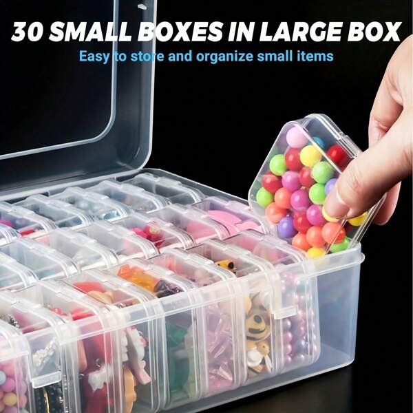 Multifunctional Accessories Storage Box. Mini Square Container. A Large Box With 30 Small Boxes Is Made Of Durable Abs Material, Which Is Not Easy To Deform. Convenient, Small And Portable. Suitable For Storing Beads, Earrings, Brooches And Small Handicrafts. It Is A Perfect Choice For Saving Small Items.