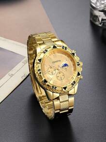 2 pièces Montre homme de mode personnalisée, montre à quartz polyvalente avec grand cadran rond en alliage d'acier, assortie à un bracelet de perles léopard. Convient pour les festivals, les fêtes et le port quotidien, le meilleur cadeau pour les hommes.