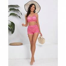 Bikini Sets For Women Floral Print Top And Drawstring Side Shorts Bikini Bathing Suits 2 Piece Swimsuit - Hotpink Floral - View 3