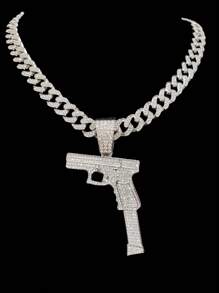 1pc Gun Shaped Pendant & Miami Cuban Chain, Fashion Hip Hop Necklace For Men & Women, Suitable For Daily Wear Or Party, 2 Chain Styles Available