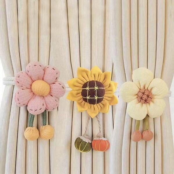 A Pair Of Modern And Simple Curtain Straps, Adjustable Rope Binding, Curtain Buckle, Folding Binding Straps, Decorative Flowers