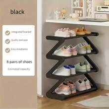 1pc 4-Layer Z-Shaped Shoe Rack, Easy To Assemble, Metal Tube And Plastic Bracket, Stackable Storage Organizer, Suitable For Home, Dormitory And Living Room, Space Saving Floor Design, Shoe Storage Organizer