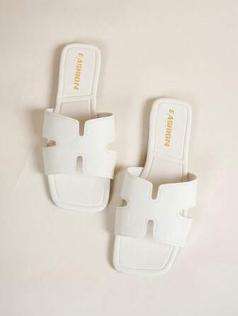 Modieuze platte sandalen voor dames, vierkante neus en open neus, zwart, nieuwe lente/zomer veelzijdige platte pantoffels voor dames