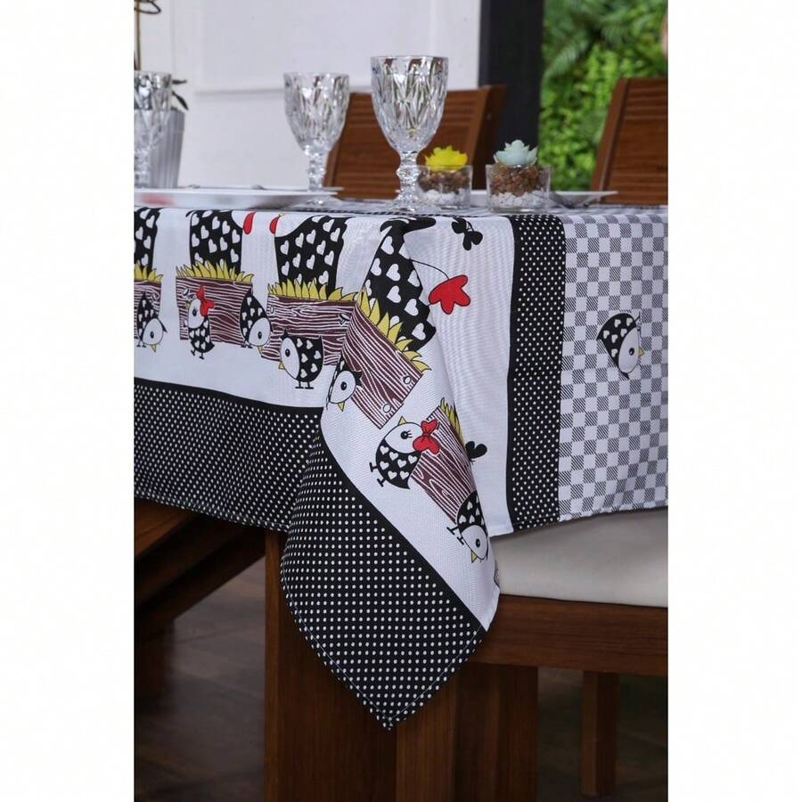 Oxford Tablecloth Rectangular Polyester Plain 4 To 12 Seats Living Room Kitchen Dining Luxury Modern Washable Premium Fabric - 黑色 - 查看 1