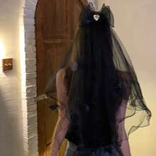 1 Stück Halloween Geist Braut Schleier, Schwarzes Hochzeitskleid, Haarschmuck mit Schleife, lustiger Cosplay Kopfschmuck