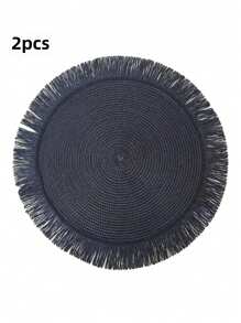 2 piezas/8 piezas Manteles individuales redondos de 15 pulgadas de fibra de papel tejida con borlas, resistentes al calor, decoración de vajilla de hotel y restaurante, decoración de mesa de comedor y sala de estar, antideslizante, adecuado para reuniones en el hogar y fiestas de boda