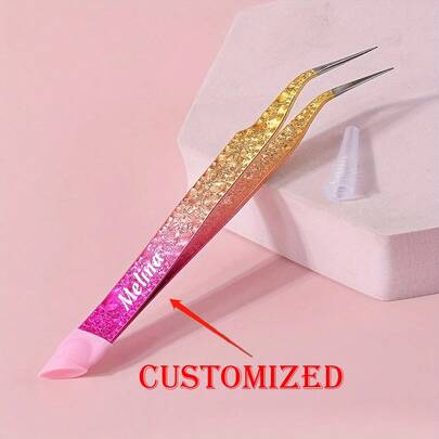 1pc Multifunctional Dual-Ended Nail Tweezers, Bridal Makeup Tweezers, Gift For Brides, Ombre Pink Gradient Embossed Tip, Dolphin Clip, Rhinestone Clip, Silicone Press Rod Clip, Nail Sticker Clip, Nail Tool Clip, Silicone Press Rod
