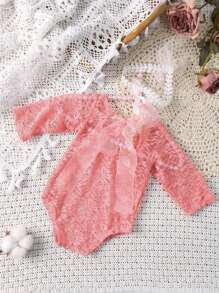 2 pezzi Tutina in pizzo e fascia per neonati, completo di fotografia per bambine con decorazione in tulle, accessorio fotografico per neonati
