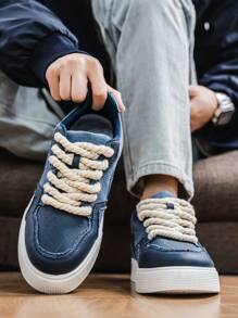 Scarpe da ginnastica sportive casual da uomo taglie comode, con tomaia in tela, adatte per uso all'aperto e pendolarismo con jeans, alla moda