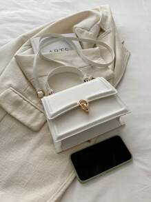 Elegant Solid Color Fashion Handbag, Retro Flap Purse For Women, PU Crossbody Shoulder Bag With Top Handle