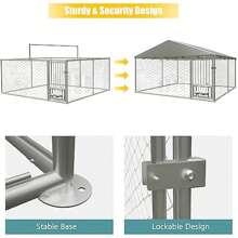 Dog Kennel Outdoor, Dog House With Waterproof Roof & Secure Lock, Large Dog Crate Fence, Outside Pet Playpen For Chicken, Rabbit, Cat, 10ft
