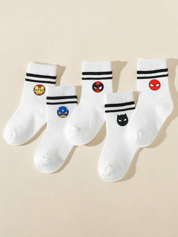5 Pairs Kids  Design Breathable Sport Mid-Calf Socks, Suitable For All Seasons