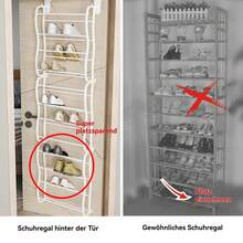 Schuhregal, Schuhregale, 12 Ebenen Schuhständer, für bis zu 36 Paar Schuhe, Tür-Schuhregal, 50x18x183cm, Schuhablage, Weiß, Hängendes, für Türmontage