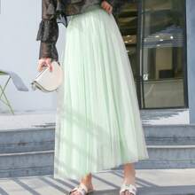 Women's White 1M Long Tulle Skirt With Boneless Extendable Petticoat - A-Line Mesh Layered Half Slip For Daily Wear & Formal Occasions