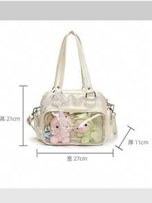 Japanese Harajuku Style Ltabag Large Capacity Cute Bowling Bag Badge Element Female Student Multi-Functional Handbag Cross-Body Bag Backpack , Bow - Black - View 9