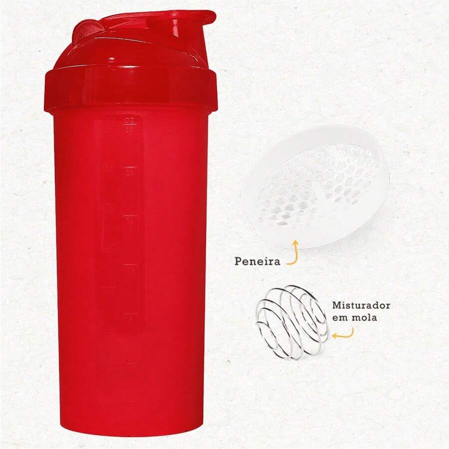 Shaker 700 Ml Whey + Spring + Strainer - Academia Treino - Red - View 1