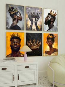 1pc African American Wall Art Kings And Queens Canvas Prints Woman Poster Gold Crown Painting Home Wall Decor Unframed