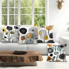 4 Stücke abstraktes Blumen- und Baumprint Kissenbezug Set, einseitig Muster