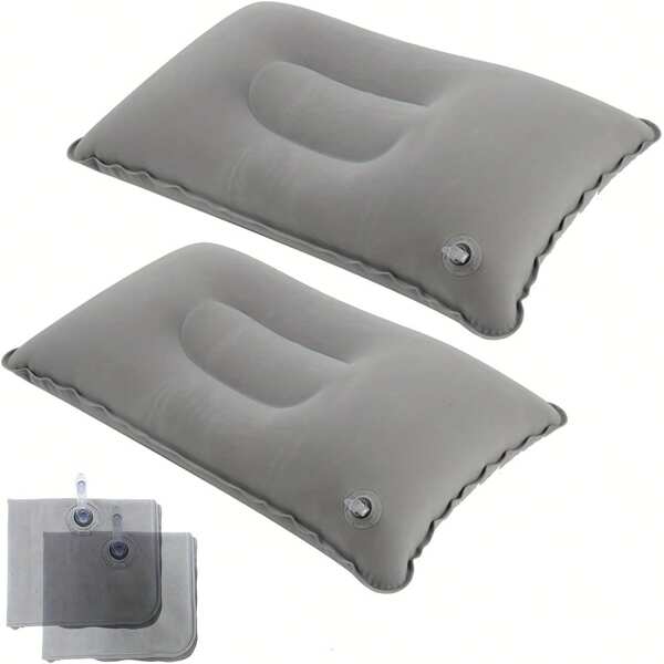 1 pieza/2 piezas Almohada de viaje inflable superligera de tamaño A4, almohada de cojín de aire de tela flocada cuadrada pequeña, fácil de guardar, apta para camping, oficina en el hogar, dormir, viajes vacacionales, senderismo, siesta, soporte para el cuello y la cintura
