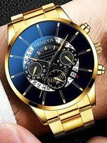 1pc Retro Men's Stainless Steel Watch Luxury Quartz Wristwatch Calendar Clock Men's Business Casual Watch Fashion Items That Enhance Men's Charm, Choices For People With Taste Father's Day Gifts Are The Best Way To Express Love To Fathers.