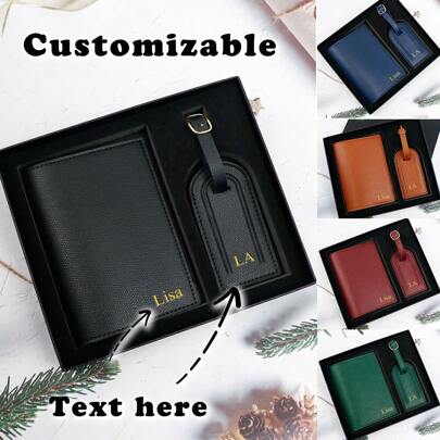 Der Geschenkbox-Set kann mit goldeingepressten Initialen, Groß- und Kleinbuchstaben oder Namen personalisiert werden. Es ist ein Reisepass-Dokumentenhalter und ein Gepäckgurt gegen Verlust. Die aufwendige Geschenkbox eignet sich sowohl als Geschenk als auch für den täglichen Gebrauch.