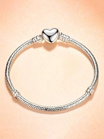 1 stuk klassieke zachte metalen slangenkettingarmband met hartbedel, eenvoudige elegante armband van legering, unisex voor koppels, Valentijnsdag, Nieuwjaar, verjaardagscadeau