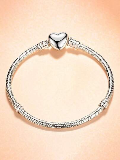 1 pieza Pulsera clásica de cadena de metal suave con dije de corazón, pulsera de aleación simple y elegante, regalo unisex para parejas, San Valentín, Año Nuevo, cumpleaños