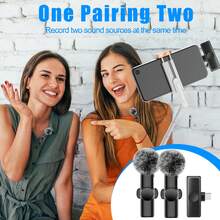 适用于 iOS Type-C 和安卓系统的无线领夹式麦克风，即插即用，专业降噪夹式麦克风，适用于内容创作和采访（50mAh 可充电电池）