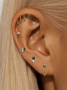 1 件 925 纯银苔藓玛瑙榄尖形平背软骨耳轮穿孔精美珠宝适合日常佩戴婚礼派对订婚周年纪念情人节 - 金色 - 查看 4